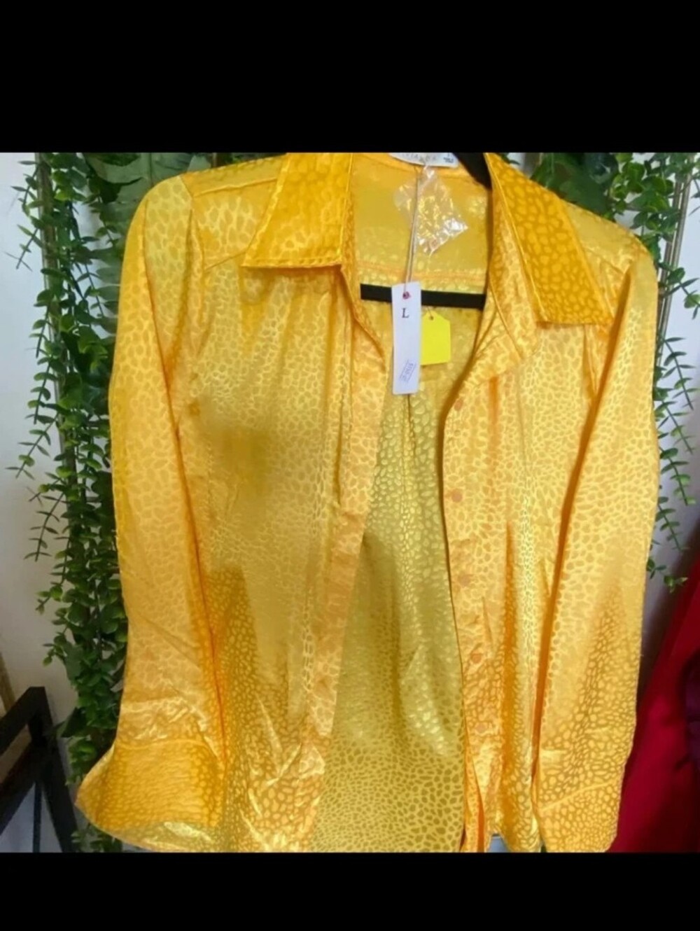 Men's Yellow Satin Button-Down Shirt